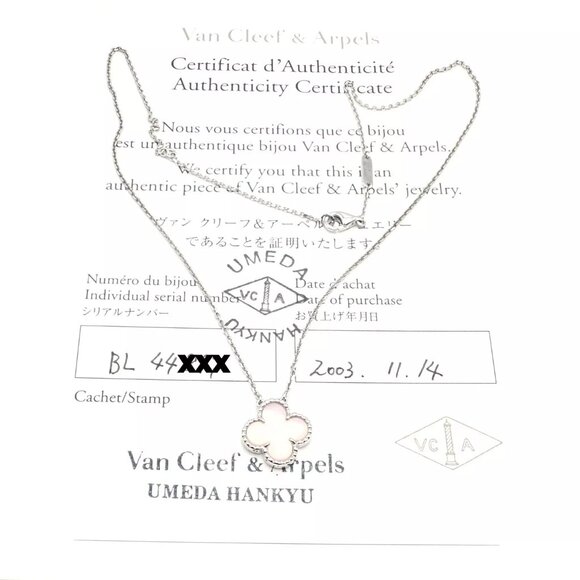 Van Cleef & Arpels Alhambra 18k White Gold Pink Opal Necklace - Picture 3 of 9